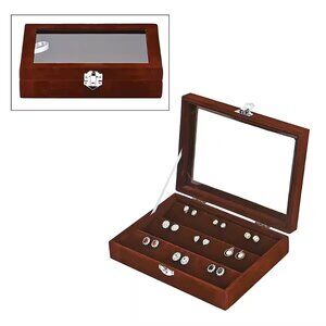 NEW Coffee Velvet Earrings Box w/Glass Window -